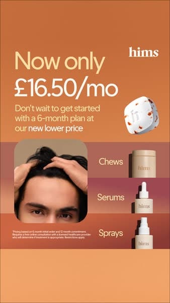 hims ad announcing a lower £16.50 monthly price on a six-month plan