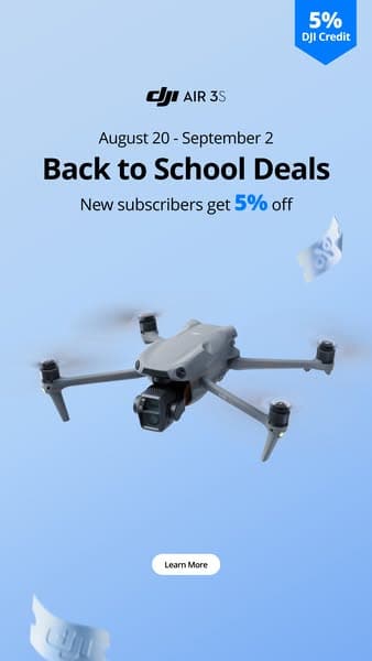 DJI Air 3S back-to-school ad offering five percent off to new subscribers