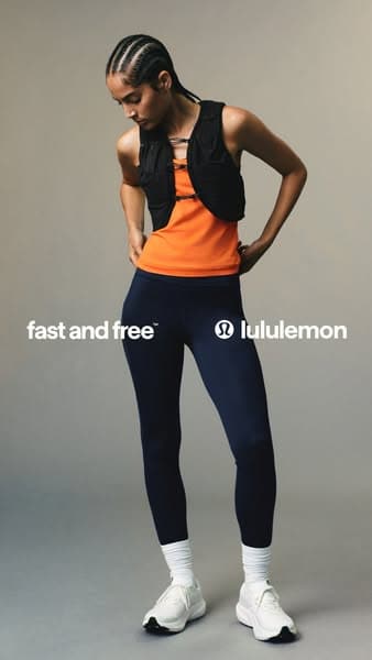 lululemon Fast and Free ad, a runner in leggings and a training vest